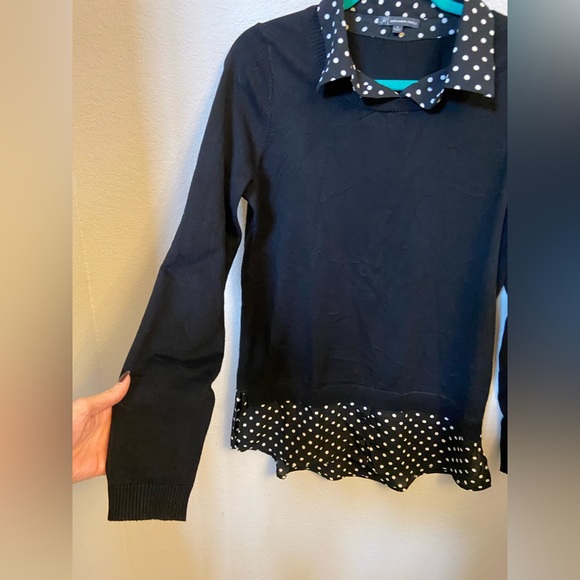 Adrianna Papell Size S Black Sweater Built In Blouse Polka Dots Long Sleeves - Picture 10 of 10